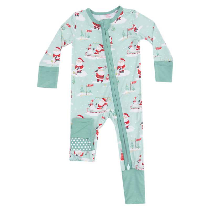 Angel Dear Angel Dear Zipper Romper - Golfing Santa & Elves