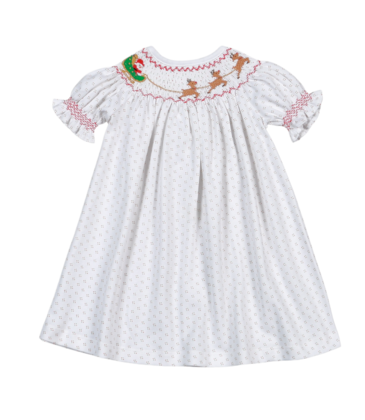 Baby Loren Santa's Sleigh Smocked Bishop Dress