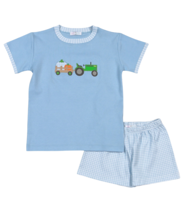 Baby Loren Tractors and Pumpkins Applique Short Set