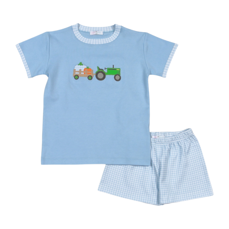 Baby Loren Tractors and Pumpkins Applique Short Set