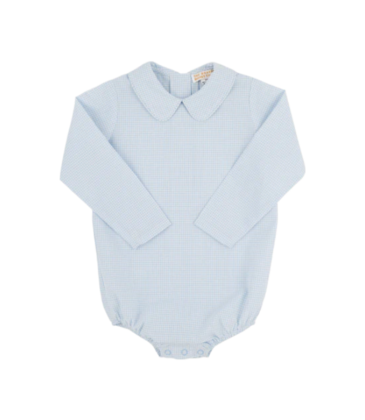 The Beaufort Bonnet Company TBBC Peter Pan Collar Onesie - Barrington Blue Mini Windowpane