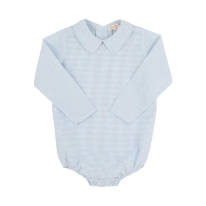 The Beaufort Bonnet Company TBBC Peter Pan Collar Onesie - Barrington Blue Mini Windowpane