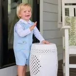 The Beaufort Bonnet Company TBBC Peter Pan Collar Onesie - Barrington Blue Mini Windowpane