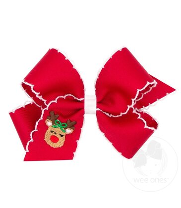 Wee Ones Wee Ones Medium Red Reindeer Emb Moonstitch Bow