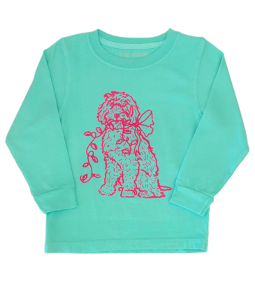 Mustard & Ketchup Mustard & Ketchup LS Mint Christmas Doodle Dog T-Shirt