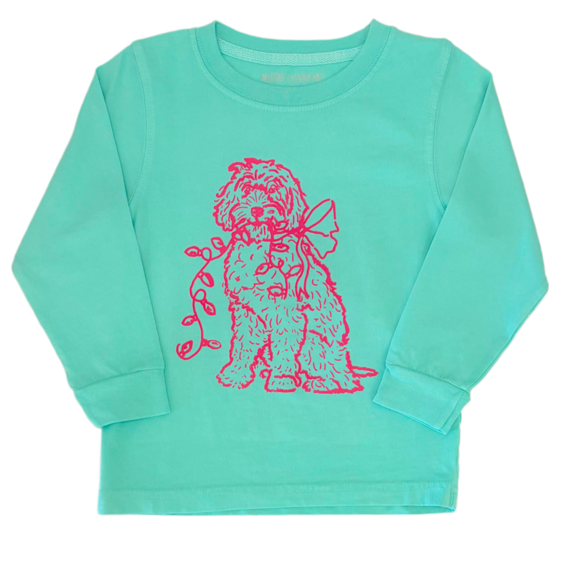 Mustard & Ketchup Mustard & Ketchup LS Mint Christmas Doodle Dog T-Shirt