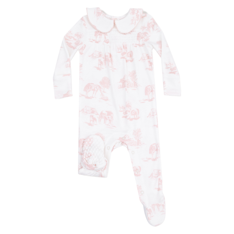 Angel Dear Angel Dear Peter Pan Zipper Footie - Farm Toile Pink