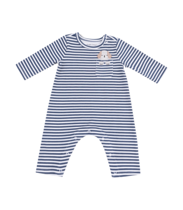 Angel Dear Angel Dear Jersey Snap Shoulder Romper - Stripes w/ Puppy Pocket