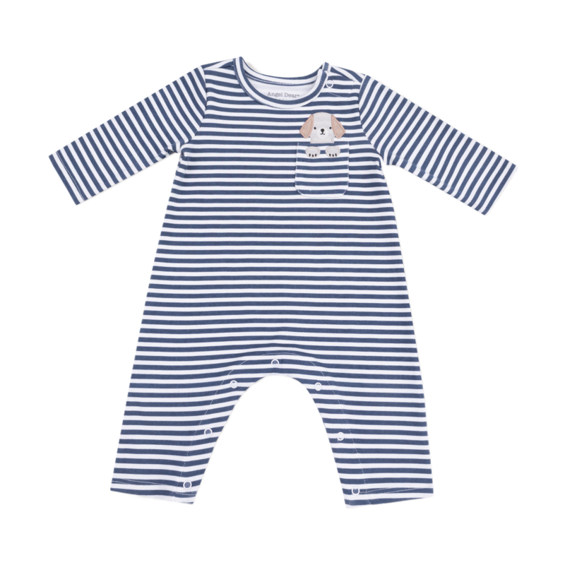 Angel Dear Angel Dear Jersey Snap Shoulder Romper - Stripes w/ Puppy Pocket