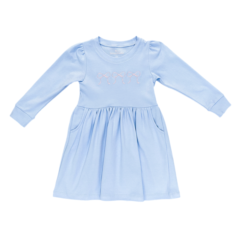 James & Lottie James & Lottie Pink Bows Sidney Light Blue Sweatshirt Dress