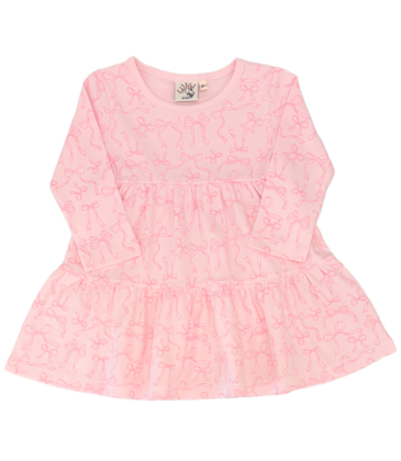 Luigi Luigi Light Pink Bows Print Tiered Dress