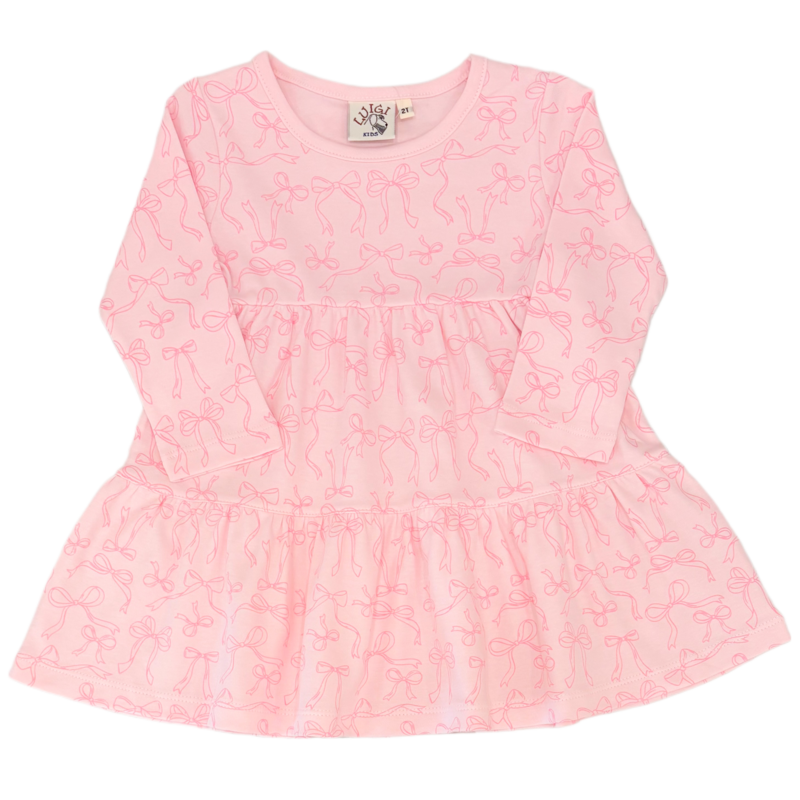 Luigi Luigi Light Pink Bows Print Tiered Dress