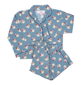 Smockingbird Smockingbird Navy Striped Vintage Santa Button Down Pajama Set