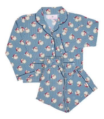 Smockingbird Smockingbird Navy Striped Vintage Santa Button Down Pajama Set