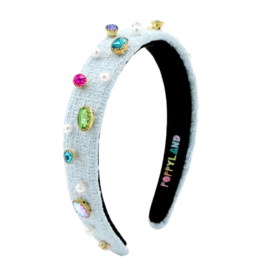 Poppyland Poppyland Light Blue Tweed Bejeweled Headband