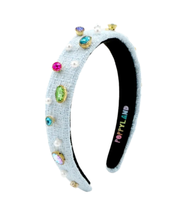 Poppyland Poppyland Light Blue Tweed Bejeweled Headband