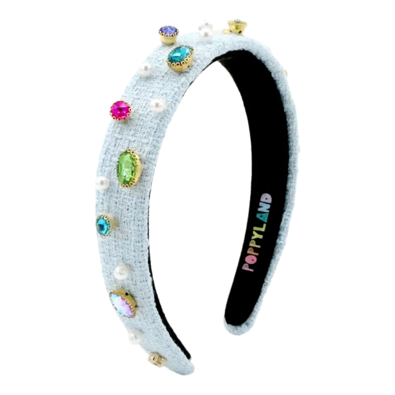 Poppyland Poppyland Light Blue Tweed Bejeweled Headband