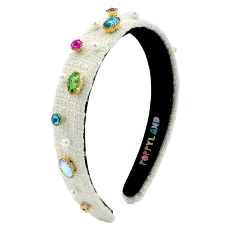 Poppyland Poppyland Ivory Tweed Bejeweled Headband