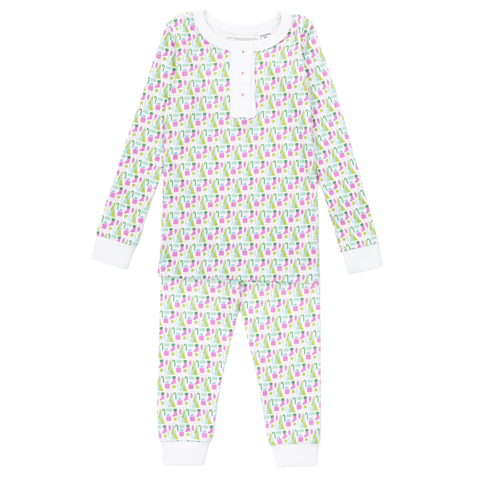 Lila & Hayes Girls Alden Pajamas Set - Christmas Candy Canes & Holly