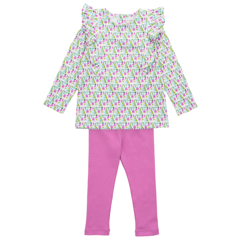 Lila + Hayes Lila + Hayes Olive Legging Set - Mod Holiday Pink