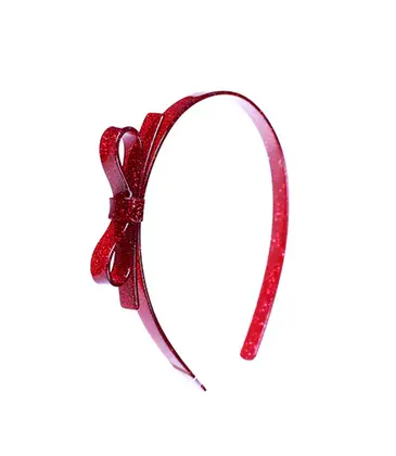 Lilies & Roses Thin Bow Glitter Red Headband