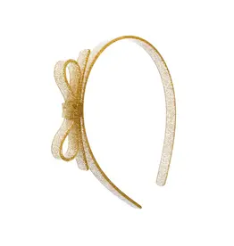 Lilies & Roses Thin Bow Glitter Gold Headband