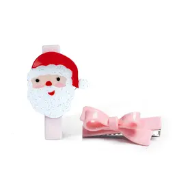 Lilies & Roses Santa Pink Bow Hair Clips