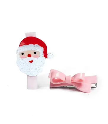 Lilies & Roses Santa Pink Bow Hair Clips