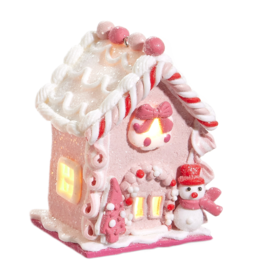 Raz Imports 4.25" Lighted Pink Gingerbread House Ornament - Snowman
