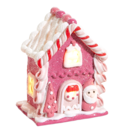 Raz Imports 4.25" Lighted Pink Gingerbread House Ornament - Santa