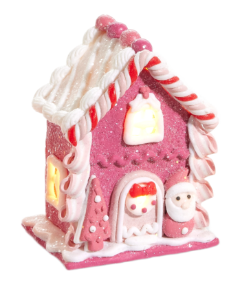 Raz Imports 4.25" Lighted Pink Gingerbread House Ornament - Santa