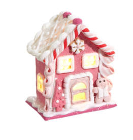 Raz Imports 4.25" Lighted Pink Gingerbread House Ornament - Gingerbread Man