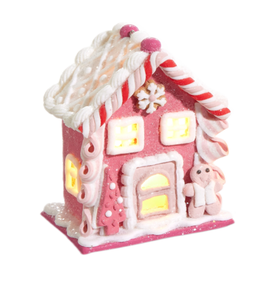 Raz Imports 4.25" Lighted Pink Gingerbread House Ornament - Gingerbread Man