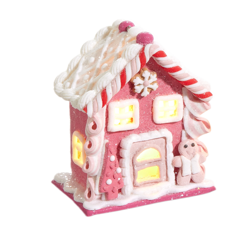 Raz Imports 4.25" Lighted Pink Gingerbread House Ornament - Gingerbread Man