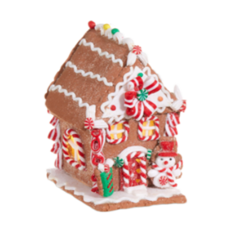 Raz Imports 5.5" Lighted Gingerbread House - Snowman