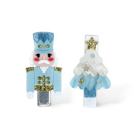 Lilies & Roses Nutcracker Tree Blue Hair Clips