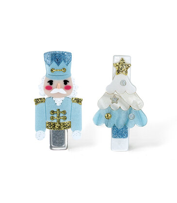 Lilies & Roses Nutcracker Tree Blue Hair Clips