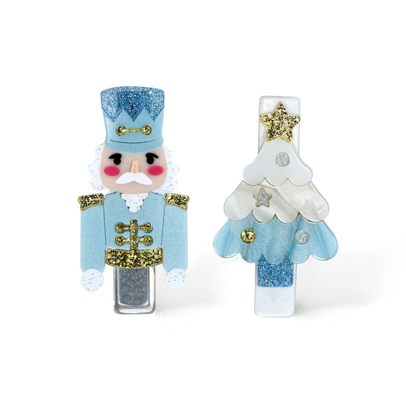 Lilies & Roses Nutcracker Tree Blue Hair Clips