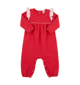 The Beaufort Bonnet Company TBBC Leigh Ann Angel Sleeve Romper - Richmond Red/Palm Beach Pink