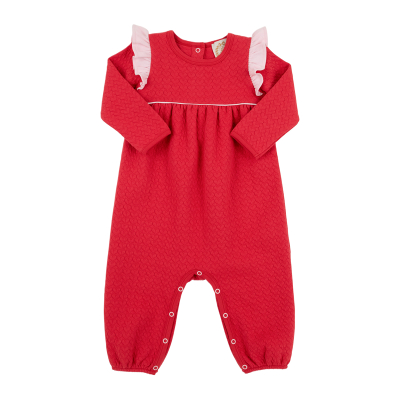The Beaufort Bonnet Company TBBC Leigh Ann Angel Sleeve Romper - Richmond Red/Palm Beach Pink