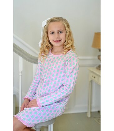 James & Lottie James & Lottie Pink Gingham Christmas Tree Lounge Dress