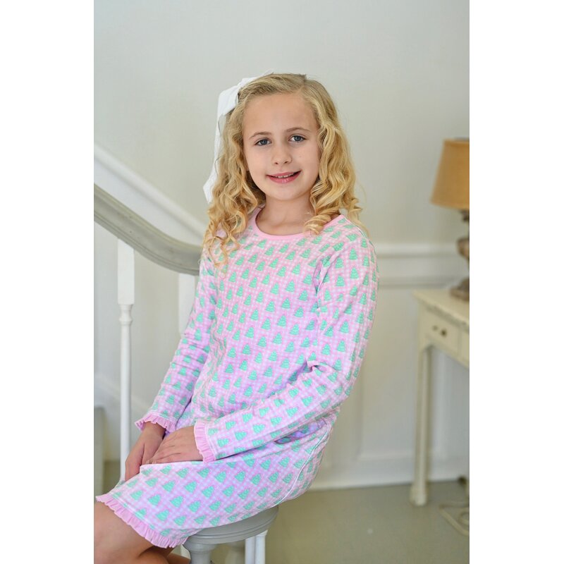 James & Lottie James & Lottie Pink Gingham Christmas Tree Lounge Dress