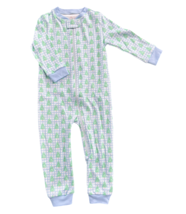 James & Lottie James & Lottie Blue Gingham Christmas Tree Zip Up Jammies