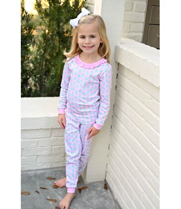 James & Lottie James & Lottie Pink Gingham Christmas Tree Two Piece Jammies