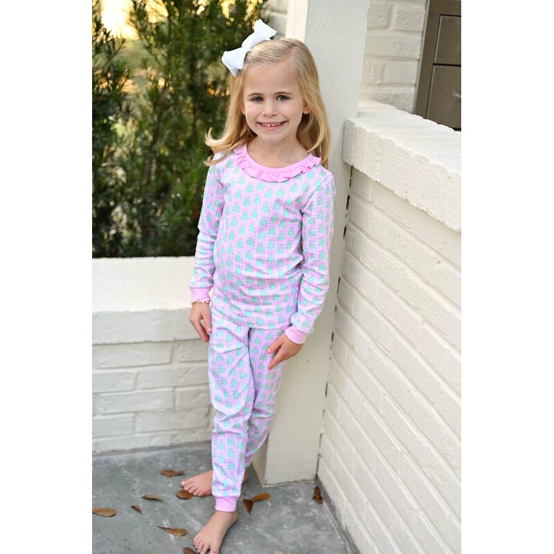 James & Lottie James & Lottie Pink Gingham Christmas Tree Two Piece Jammies