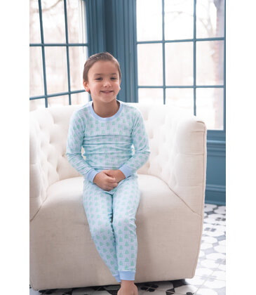 James & Lottie James & Lottie Blue Gingham Christmas Tree Two Piece Jammies