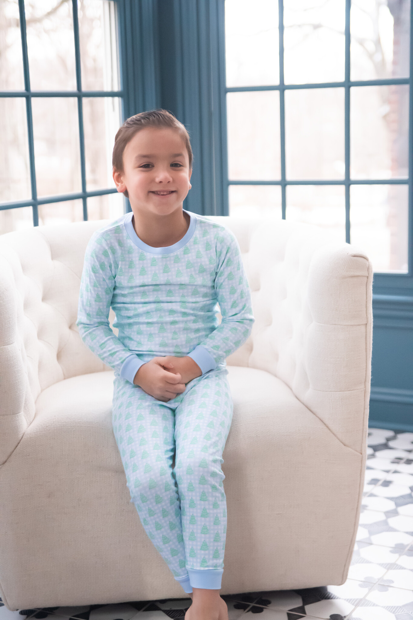 James & Lottie Blue Gingham Christmas Tree Two Piece Jammies - Bibs and  Kids Boutique
