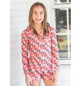 Be Elizabeth Be Elizabeth Button Up Lounge Set - Retro Christmas Tree