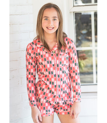 Be Elizabeth Be Elizabeth Button Up Lounge Set - Retro Christmas Tree