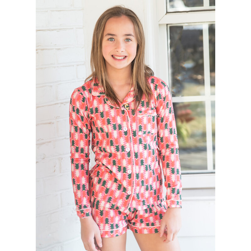 Be Elizabeth Be Elizabeth Button Up Lounge Set - Retro Christmas Tree